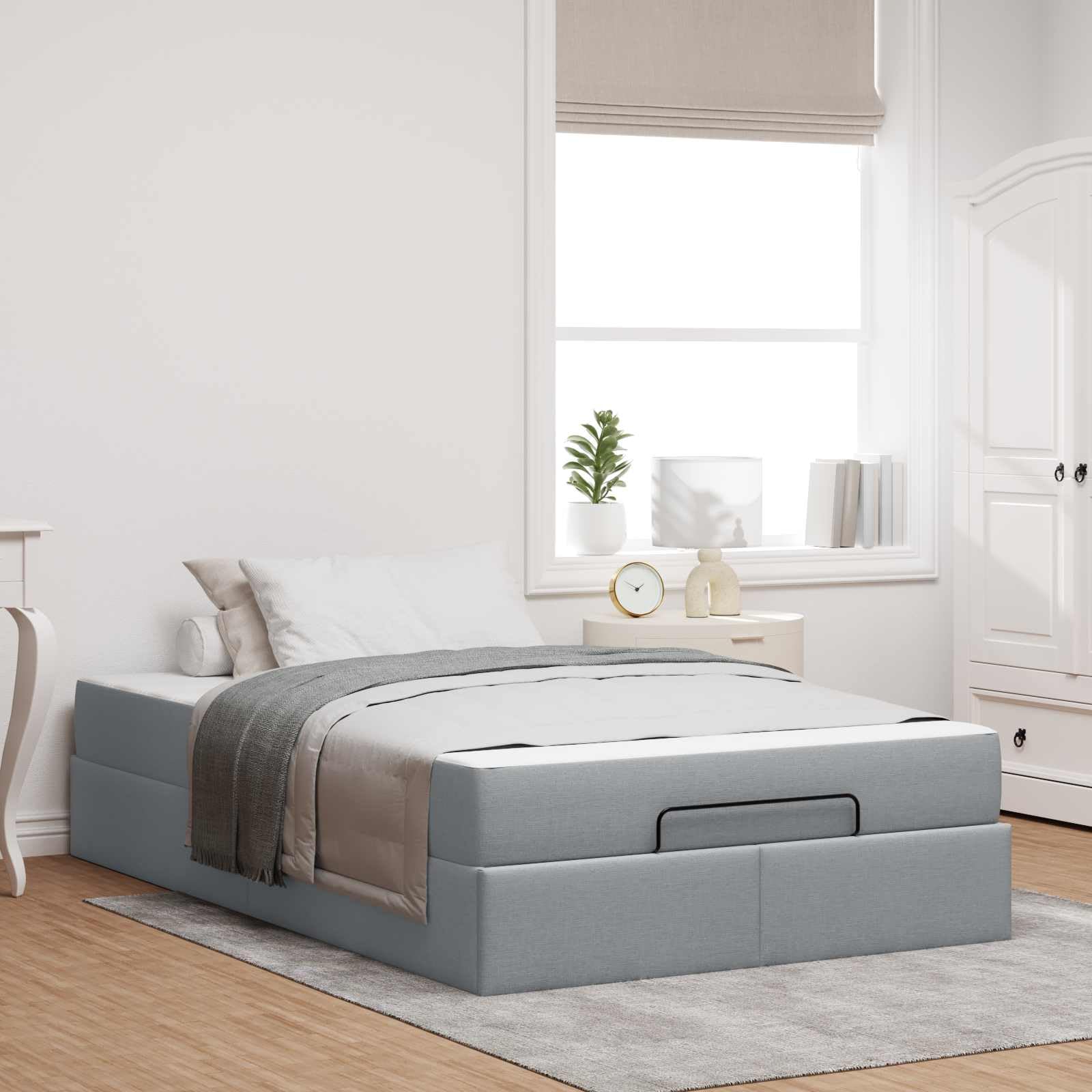 Tela suave con cajones integrados dormitorio moderno Gris Claro 203x120x43