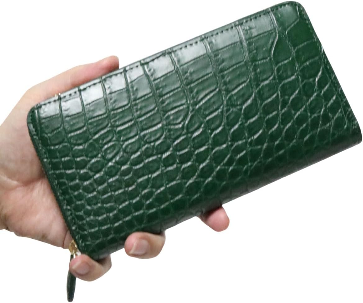 ベルクート] [High Quality]高級 クロコダイル本皮 ゴールドジップ 長