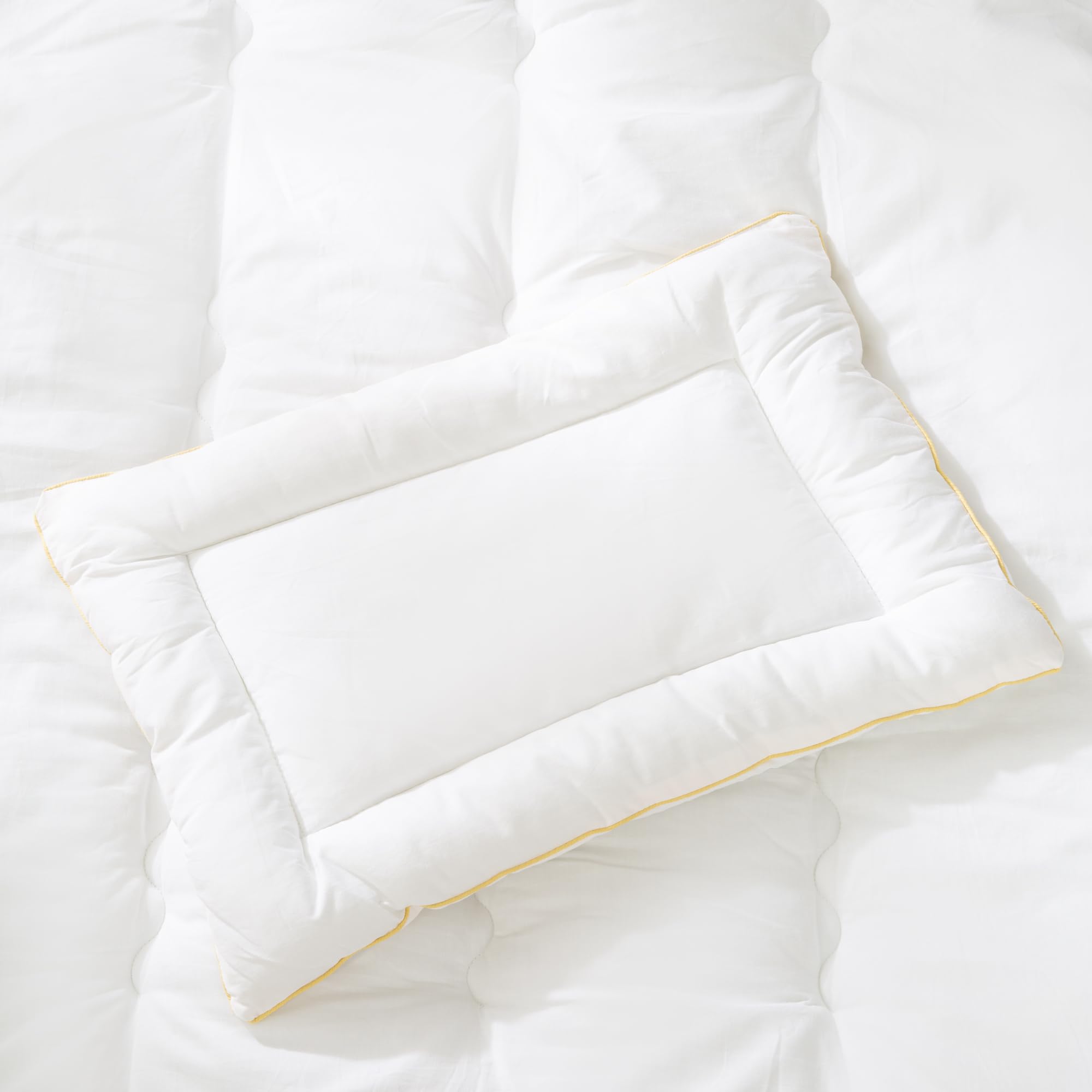 roba Set Biancheria per Culla - Coperta 80 x 80 cm e Cuscino 40 x 35 cm - Ideale per Tutte le Stagioni - 100% Cotone Biologico - Bianco
