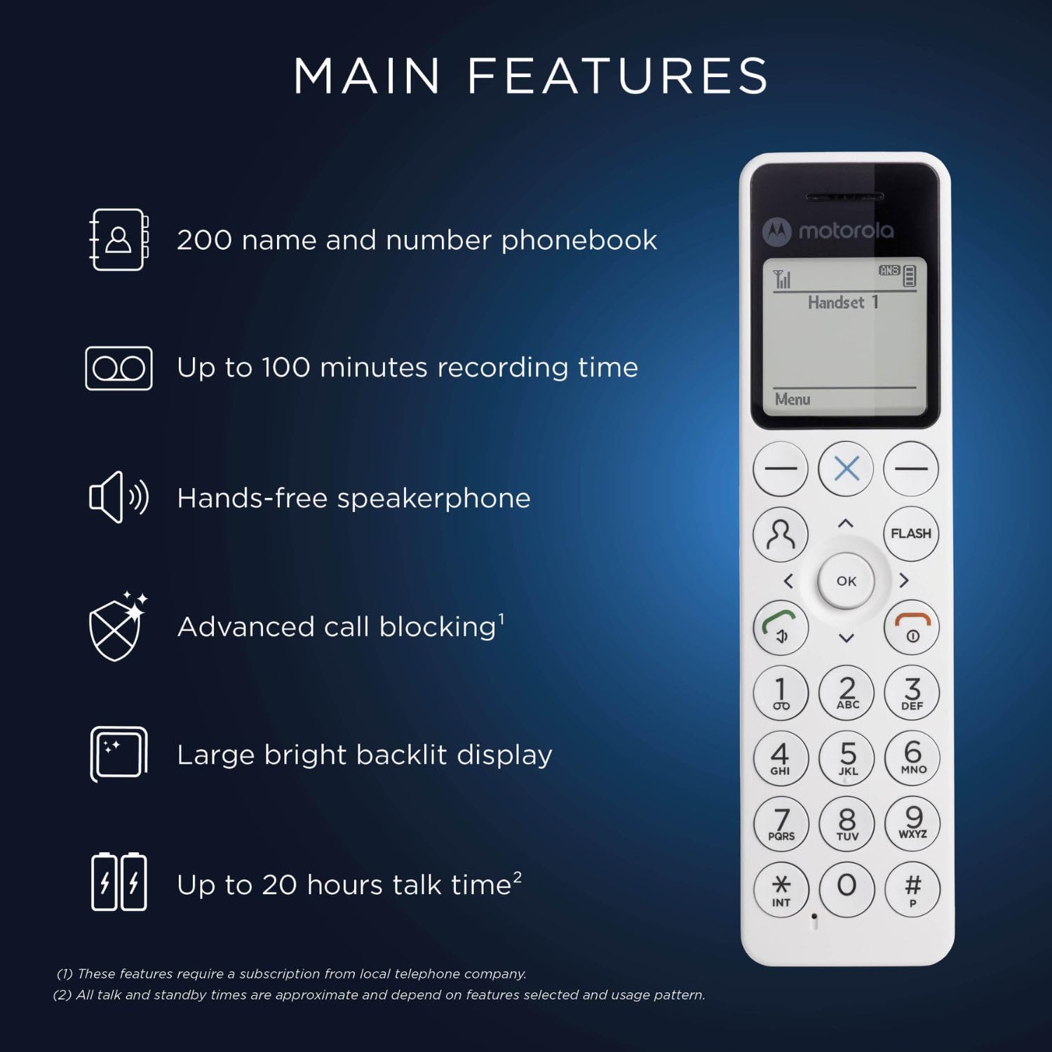 Motorola Voice Teléfono Inalámbrico Digital DECT DOT4 con Contestador, Bloqueo de Llamadas, Manos Libres, Pantalla Retroiluminada y Agenda de 200 Contactos