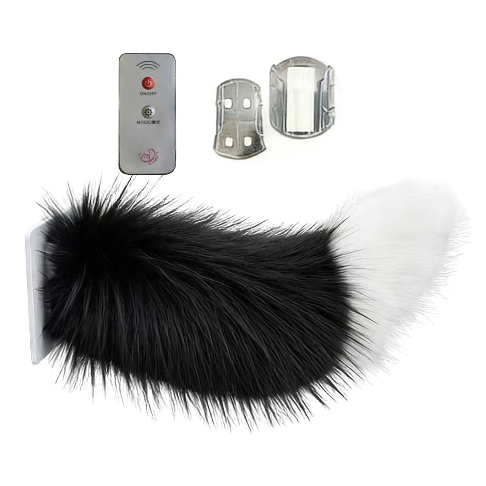 Remote Control Electric Car Tail,Cute Fuzzy Wagging Moving Adorable Cat Tail for Car,USB Rechargeable,Fluffy Wagging Action,Universal Fit for Auto Trunk Decoration Cosplay Accessory-Black White