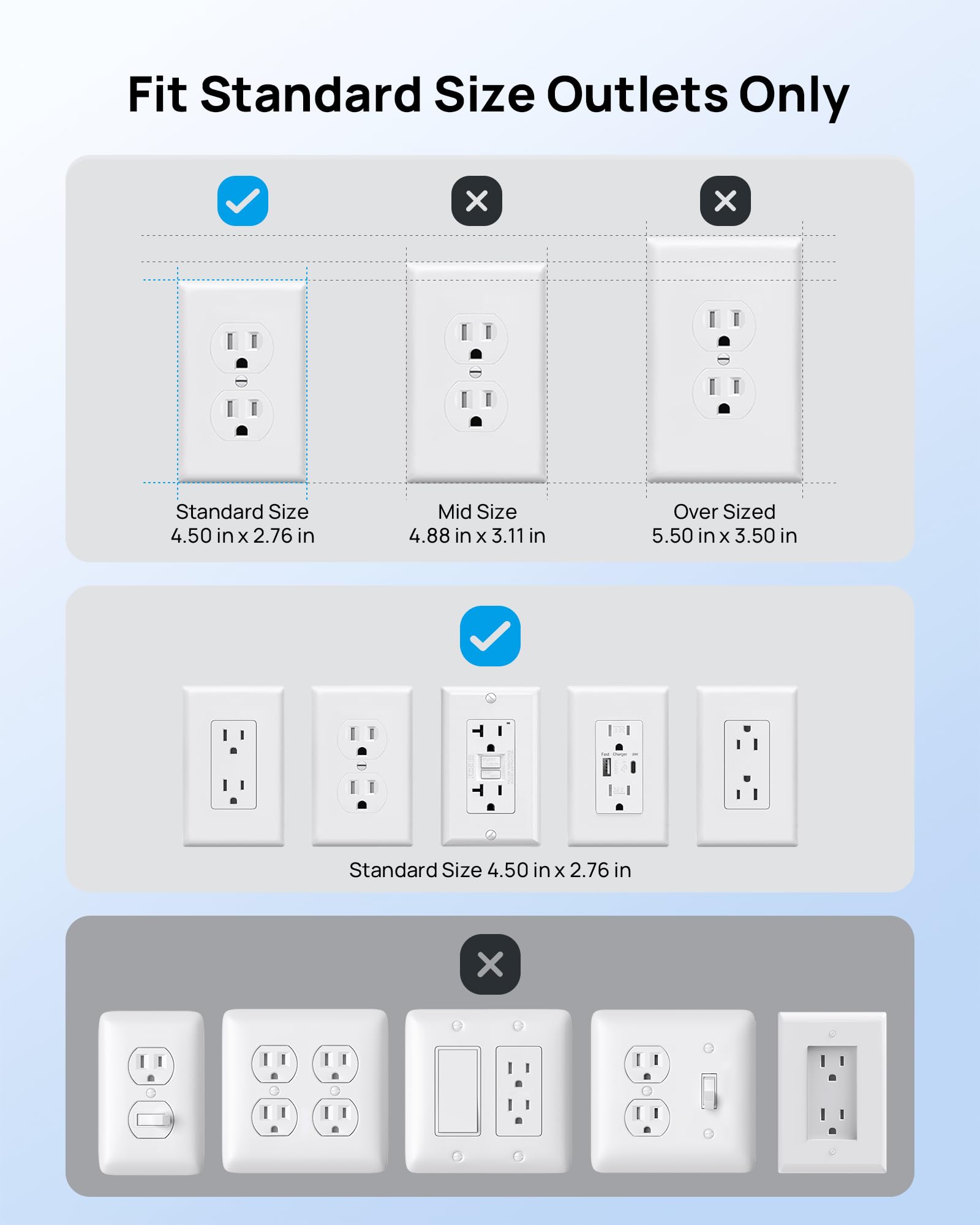 TROND 3FT Flat Extension Cord with Ultra-Thin Outlet Cover, Flat Wall Plug Power Strip with 4 AC 4 USB Ports, Hidden Outlet Extender for Tight Spaces, 10A/1250W, 900J Surge Protection, White — view 3