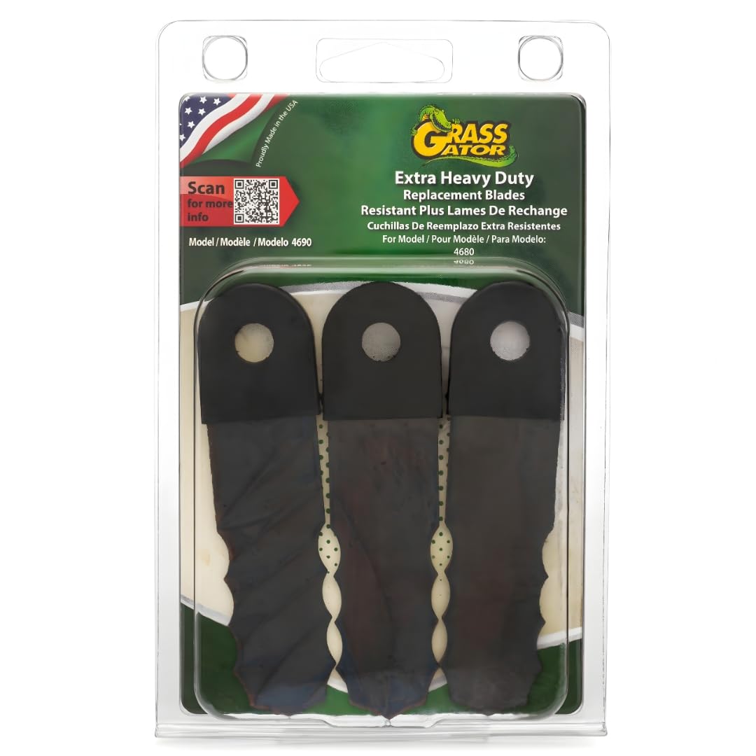 Grass Gator 4690 3-Pack Replacement Extra Heavy Duty Brush Cutter Blade for Grass Trimmer Head Model 4680, Black Solid Steel