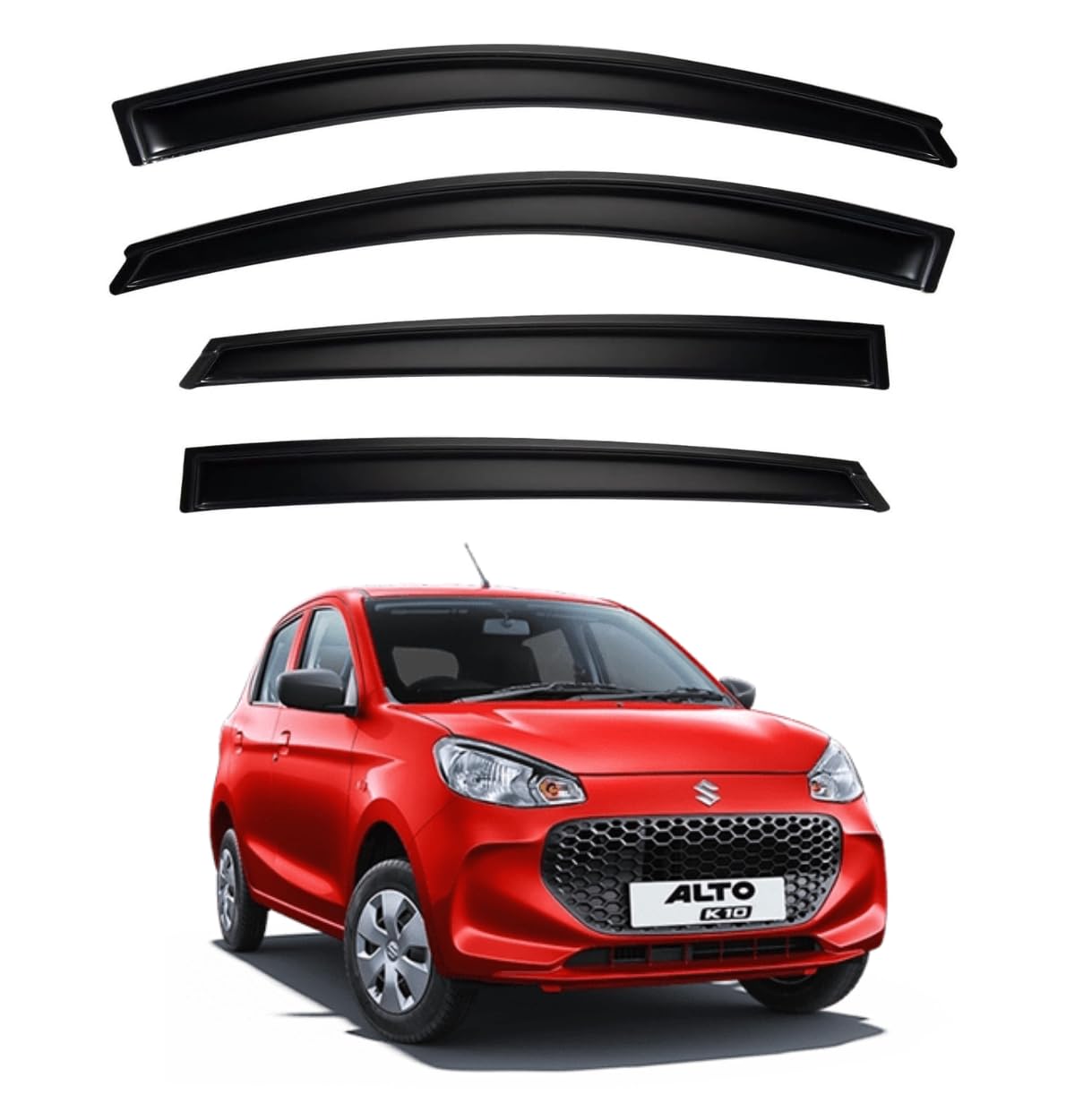 ShopClub Premium Smoke Car Door Visor Front+Rear Sun/Rain Guard Outside Mount Tape-On Window Visors Compatible with Suzuki Alto K10 (2025)