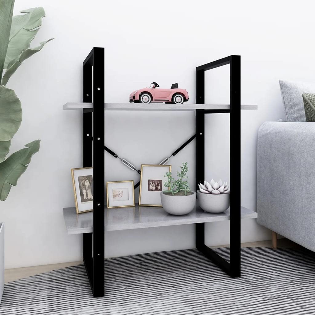 Estantería con 2 compartimentos, color gris hormigón, 60 x 30 x 70 cm, material de madera, estantería de pie con aspecto industrial, estantería moderna para salón, resistente y fácil limpieza