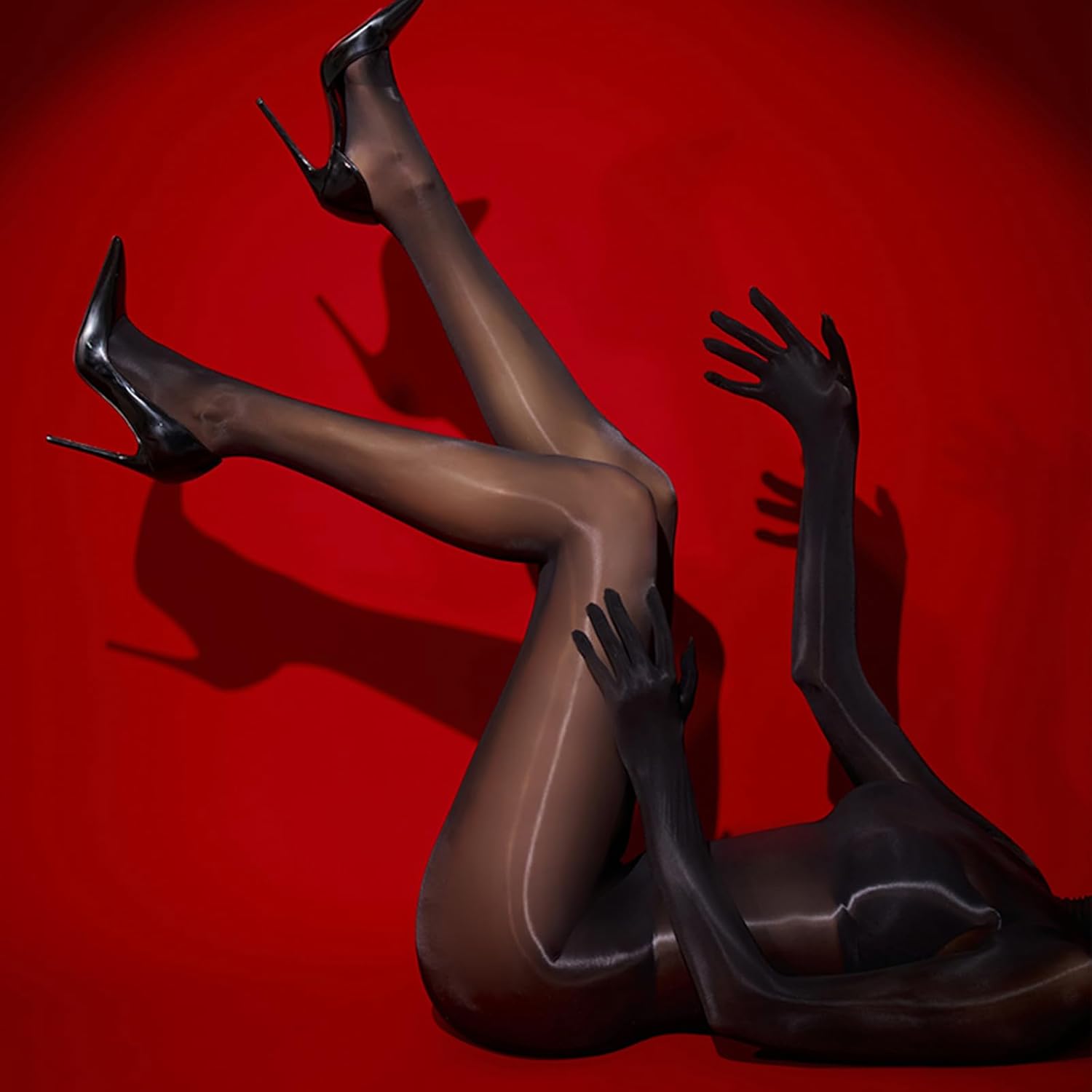 Women's Body Stockings 8D Oil Shiny Bodystocking Five-Finger Gloves Full Body Stocking - Image 7