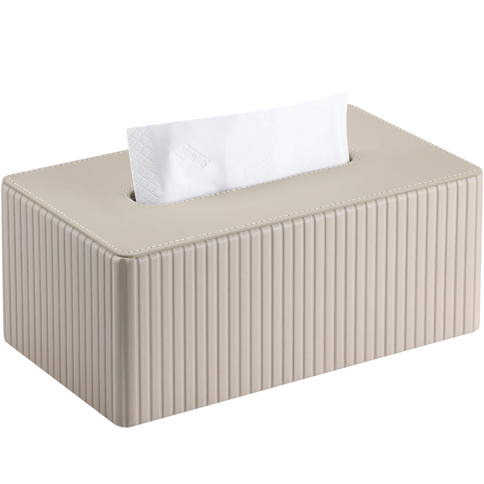 KINGFOM Tissue Box Cover, PU Leather Tissue Box Holder for Home, Office, Car – Rectangle Tissue Boxs for Desk or Vanity Decorative (Beige, Rectangle)-image-32