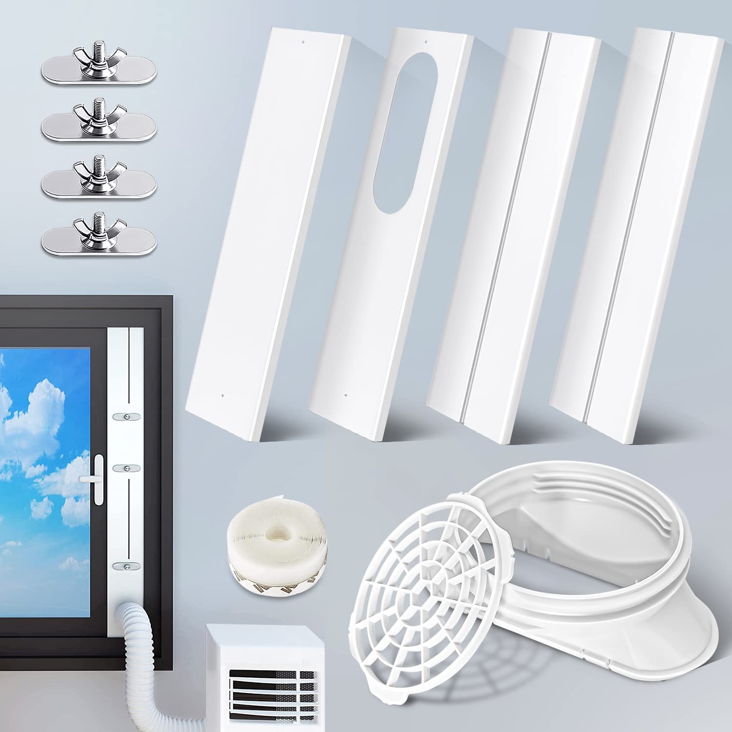 Portable Air Conditioner Window Kit for 15cm/5.9Inch or 13cm/5.1Inch Exhaust Hose with Apartments Coupler Adjustable Window Seal Not Include Exhaust Hose for AC Unit, AC Window Vent Kit
