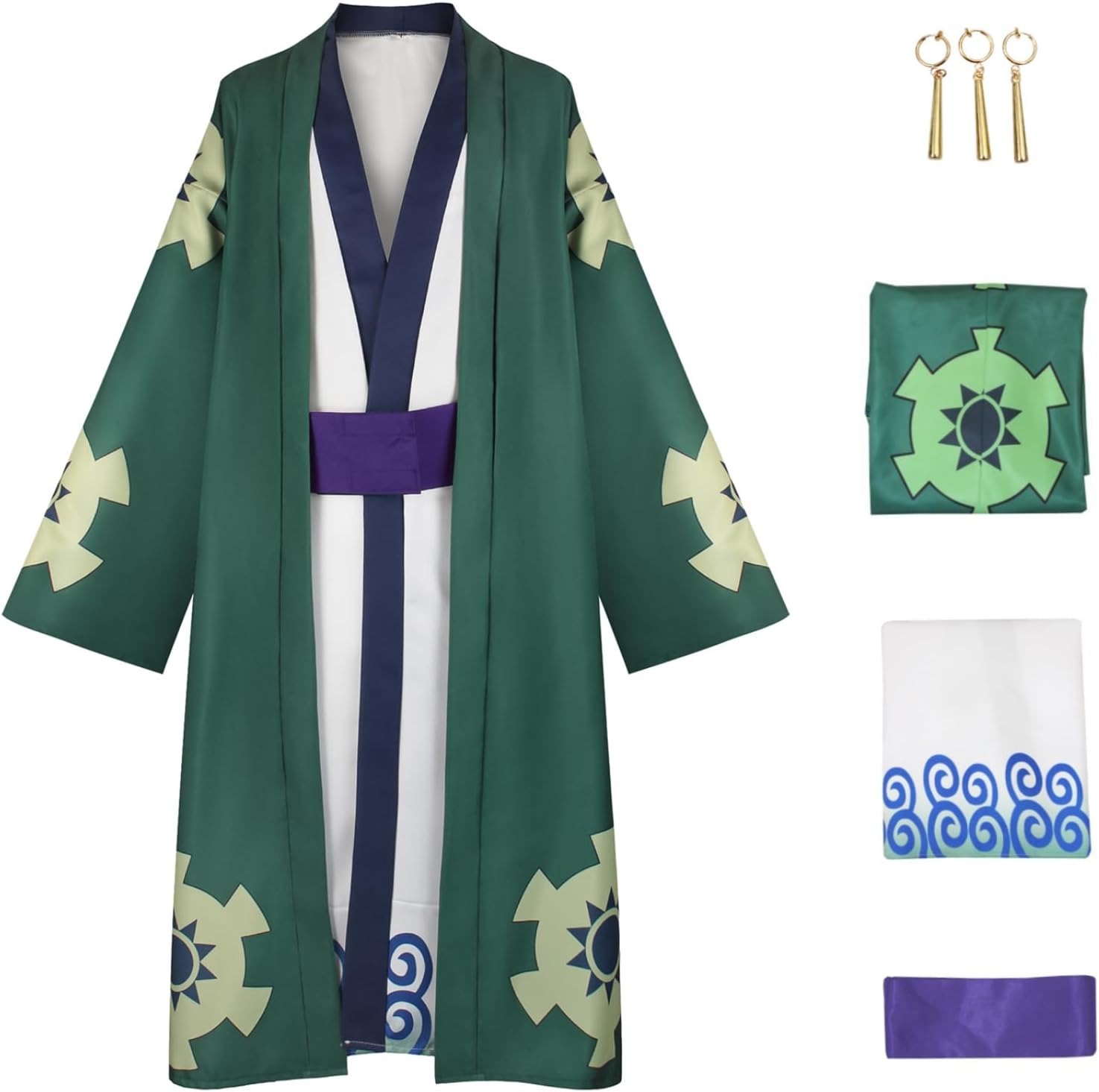 HNZQE Women Men Anime Green Kimono Costume Long Robe Cloak