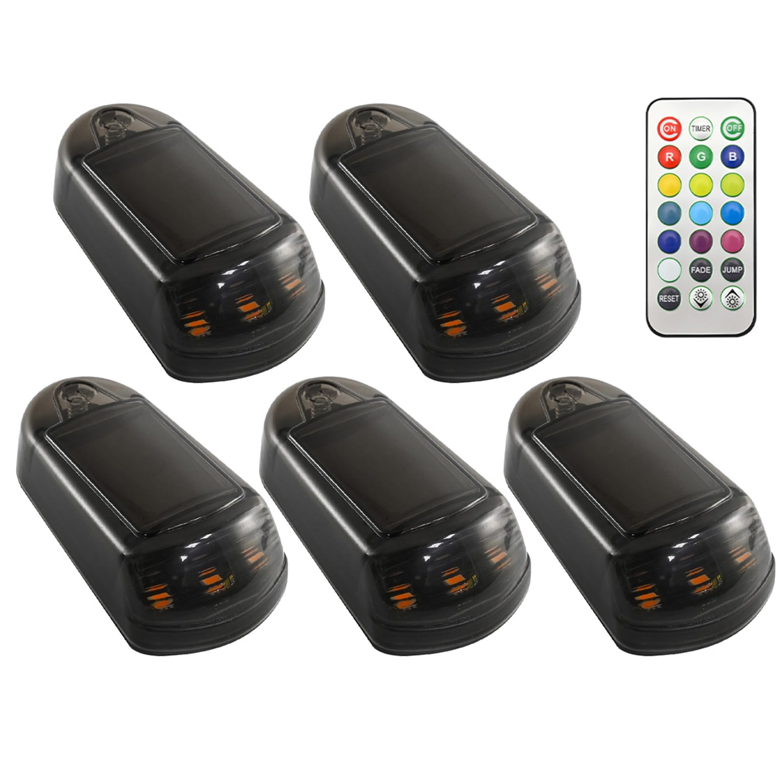 Wireless Solar Cab Lights for Truck, 5PCS Wireless Roof LED Marker Lights, Waterproof LED Solar Cab Light for Truck with Remote, No Drill Car Roofs Top Marker Compatible Semi, Pickup, Van, RV (E#)