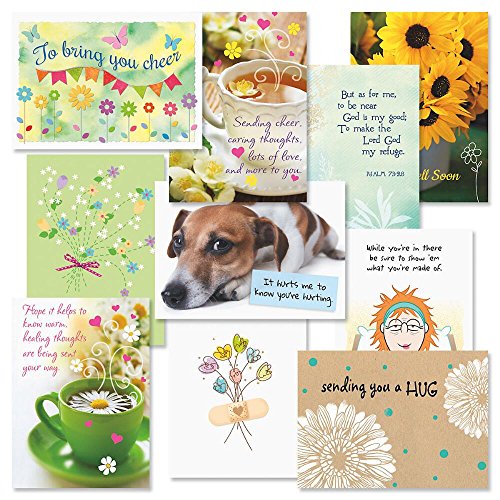 Get Well Greeting Cards Value Pack- Set of 20 (10 designs) Large 5 x 7, Sentiments Inside, Get Well Soon Cards, Get Well Wishes, Envelopes Included