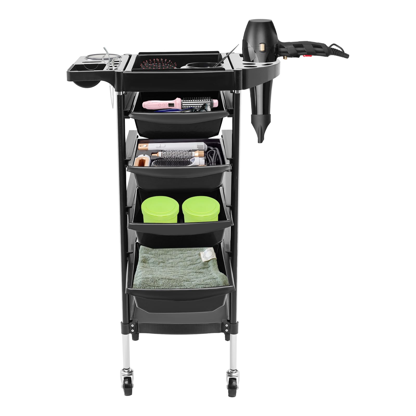 Carrello da salotto a 6 livelli con 4 cassetti estensibili, 4 ruote universali e 2 supporti per vassoi rimovibili per unghie, strutture mediche, parrucchieri, cliniche per animali