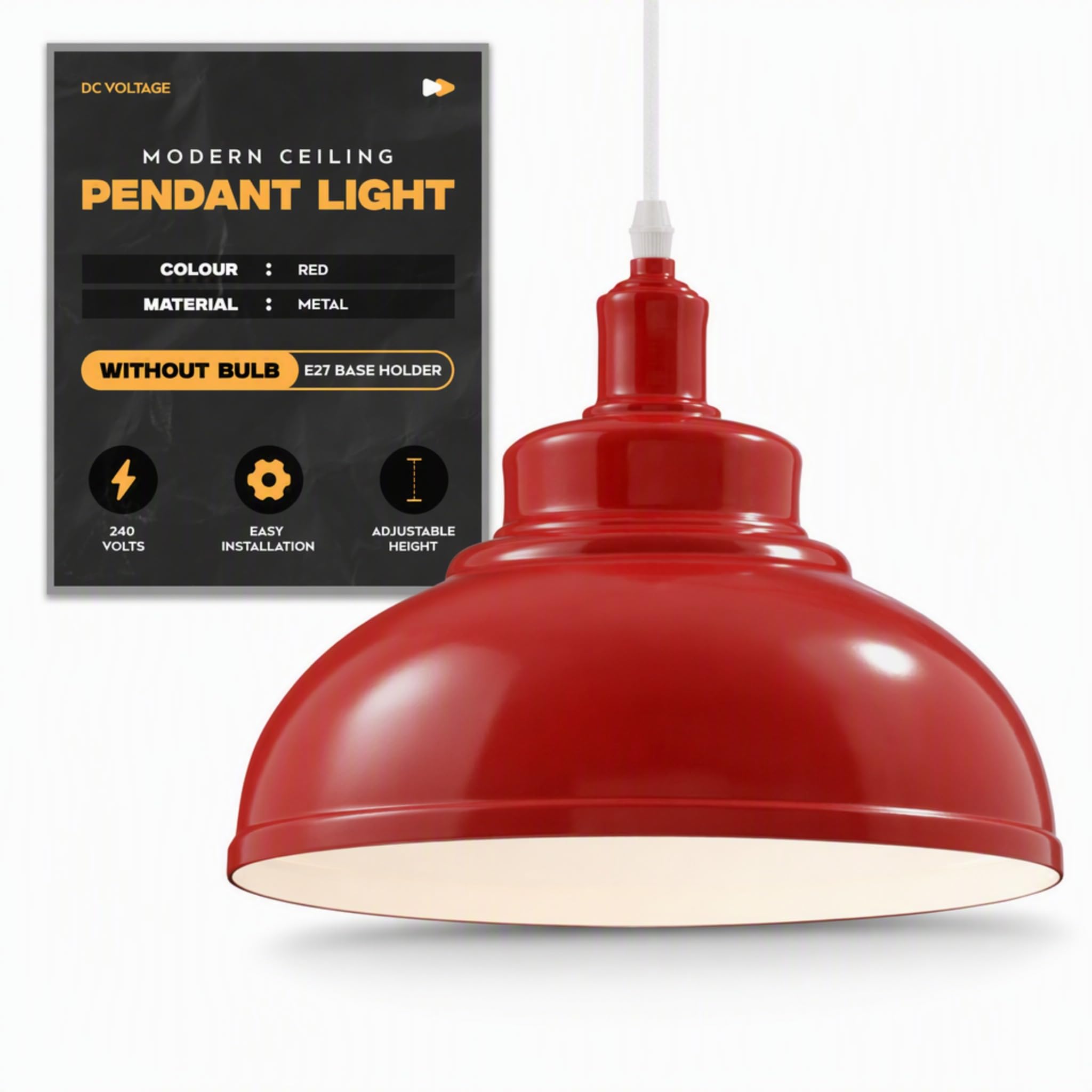 DC VOLTAGE Modern Ceiling Pendant Light Red Metal 29cm Width Lampshade Easy Fit E27 Base