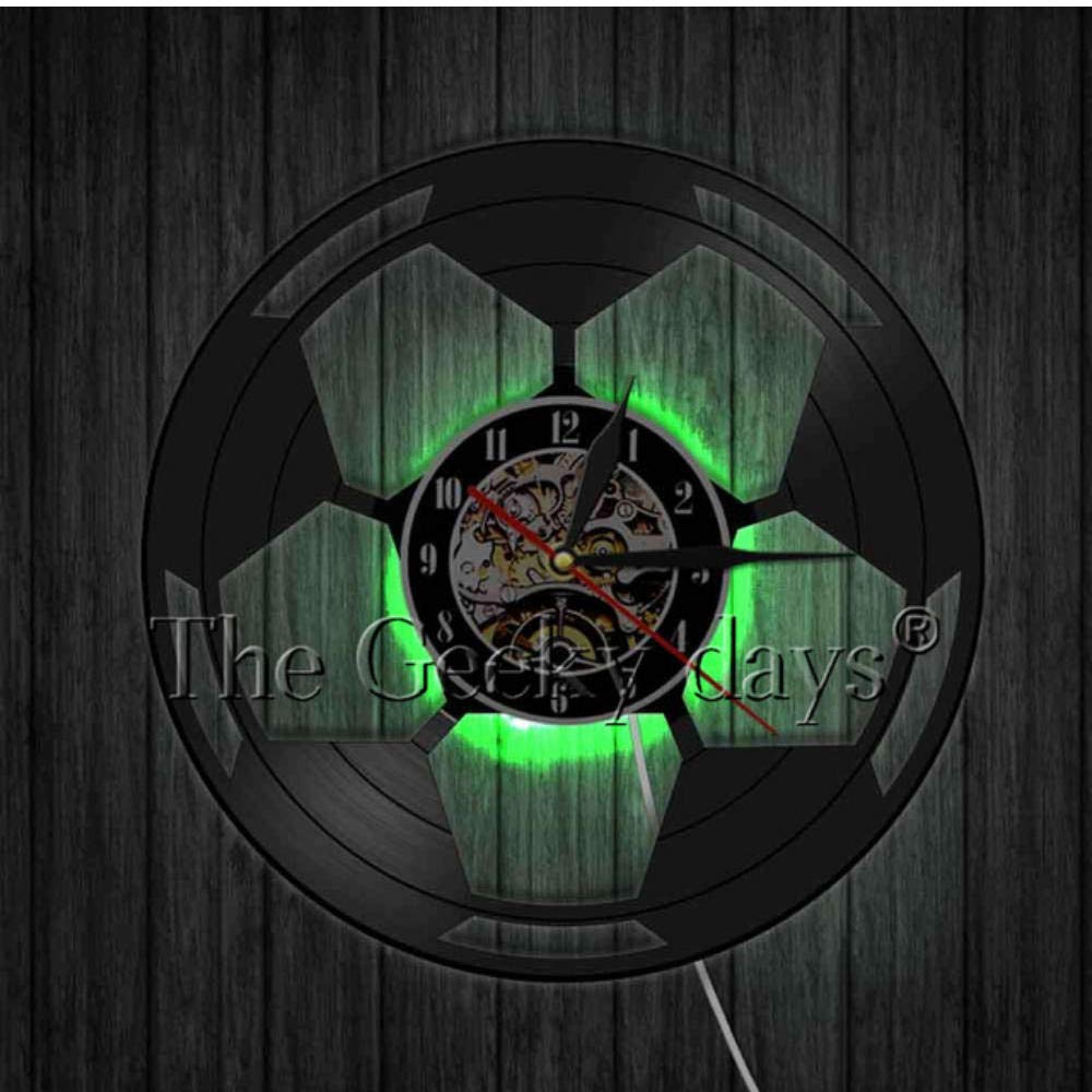 MRQXDP Football Player Shadow Wall Clock Modern Design Soccer Vinyl Record Wall Clock Watches Gift For Fans