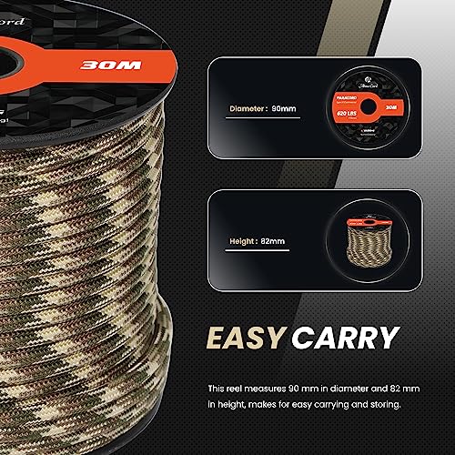 Abma Cord Paracord 620 lbs 4mm 9 Strands 100% Nylon 30M - Desert Storm, Military-desert Storm, 30 Meters - Image 2