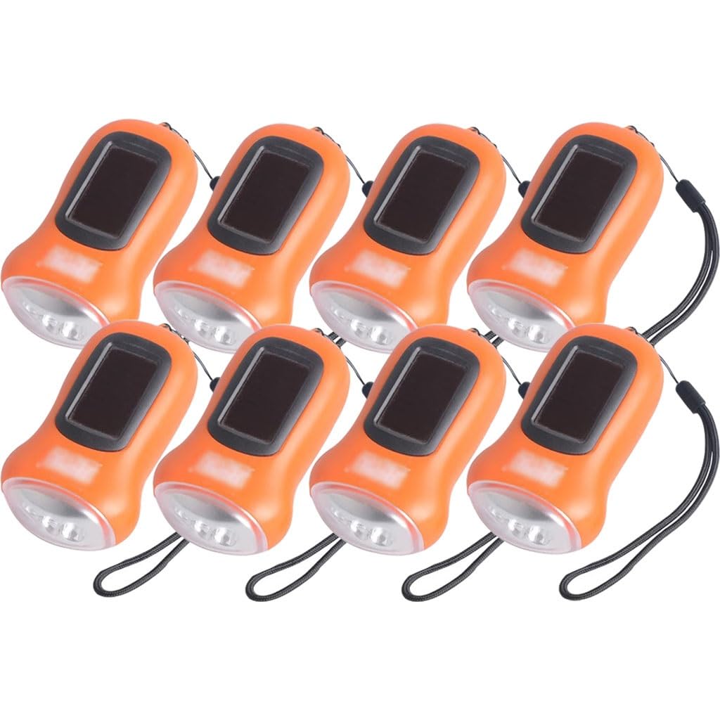 Set di Torce Elettriche A Manovella da 4/8/10 Pezzi, Torcia Elettrica da Viaggio Alimentata A Energia Solare, Torcia Elettrica Manuale di Emergenza con Cinturino da Polso(Orange Color,Set 2)