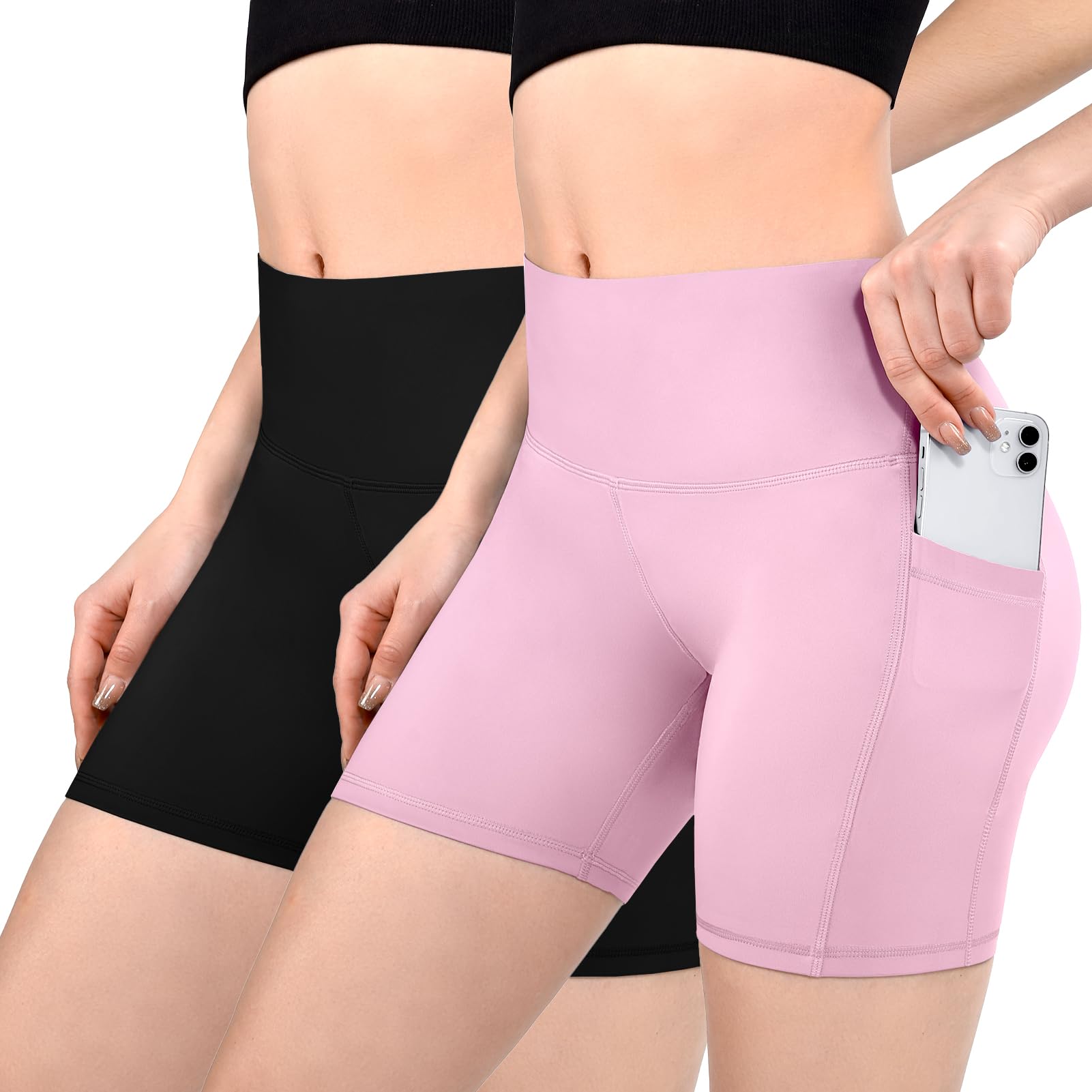 Sanpetix Radlerhose Damen mit Taschen High Waist Sporthose Damen Kurz Sport Shorts für Gym