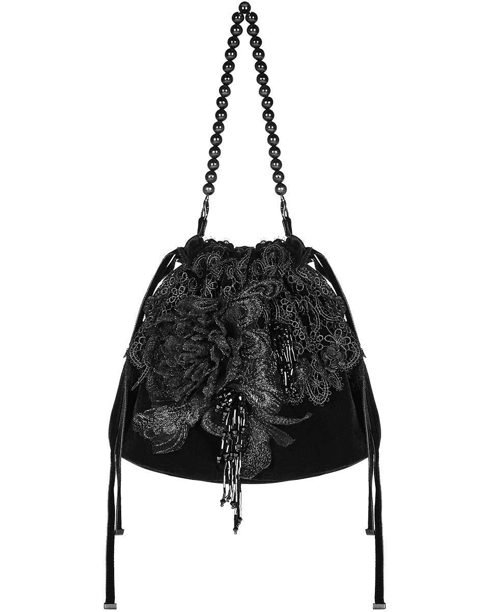 Punk Rave Womens Gothic Handbag Black Velvet Lace Lolita Clutch