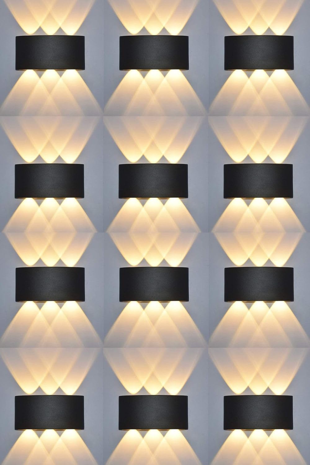 Desidiya® 12 Watts (Pack of 12) 6 Ray Oval Up-Down Outdoor LED Outdoor Waterproof IP65 Exterior Wall Step Light Fixture Waterproof Lamp Warm White, Black Body Metal
