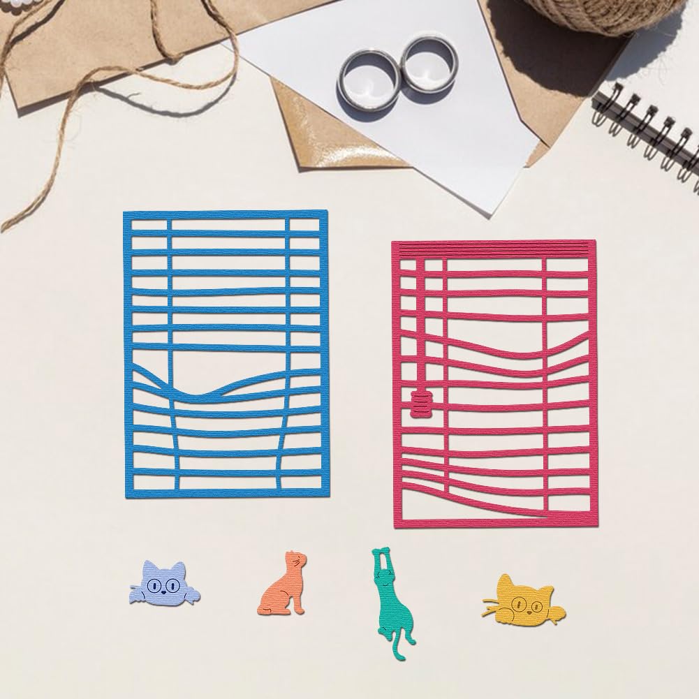 DELORIGIN Cat Die Cuts for Card Making Blinds Background Carbon Steel Die Cuts Cute Cutting Dies Frame Background Stencils Scrapbooking Embossing Template Dies for Crafting DIY Photo Album Embossing - Image 4