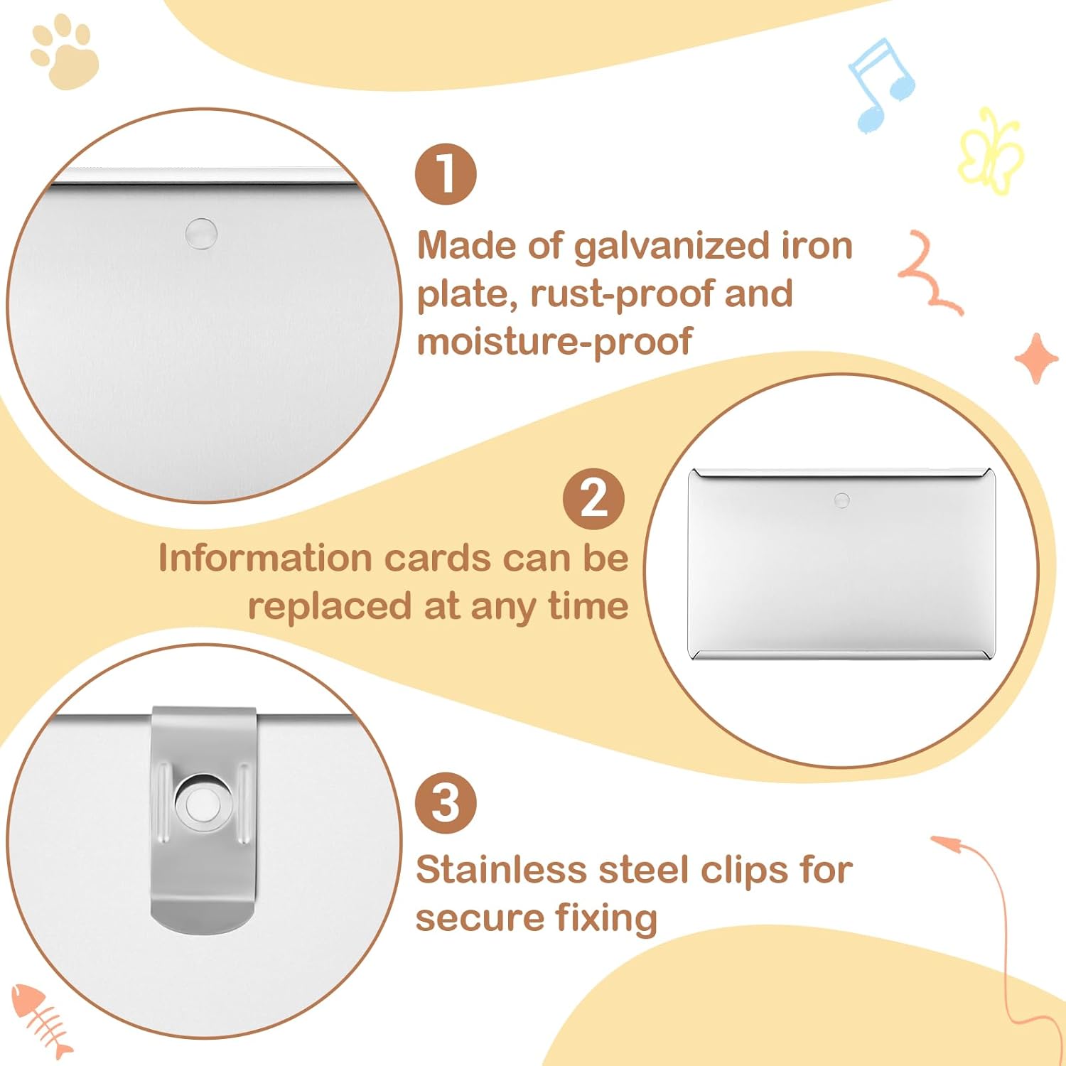 LEIFIDE 20 Pcs Metal Kennel Card Holders Kennel Accessories Dog Cat Boarding Cards Record Pet Care ID Info for Dog Hamster Cage Boarding Supplies for Veterinarian Shelter Grooming (3 x 5 Inches)