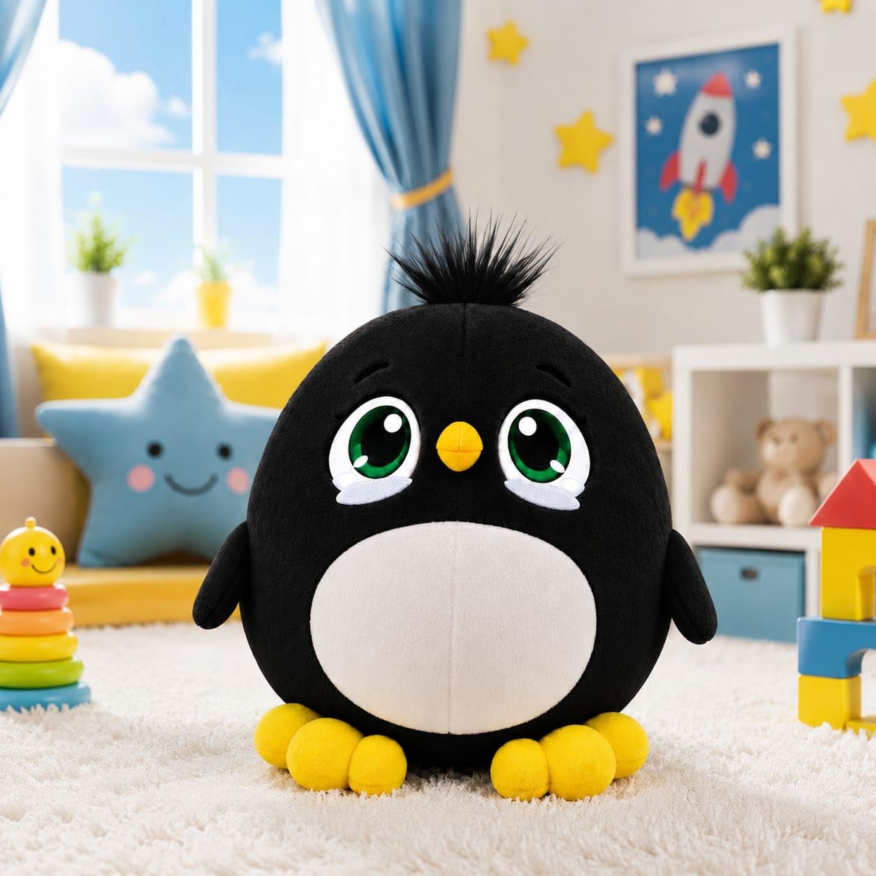 TOMTEDDY Stuffed Black Bird Plush Toy | Cute Soft Animal Toy with Big Eyes | Huggable Plush Doll for Kids, Boys & Girls | Birthday Gift | 15 cm, Black-image-30