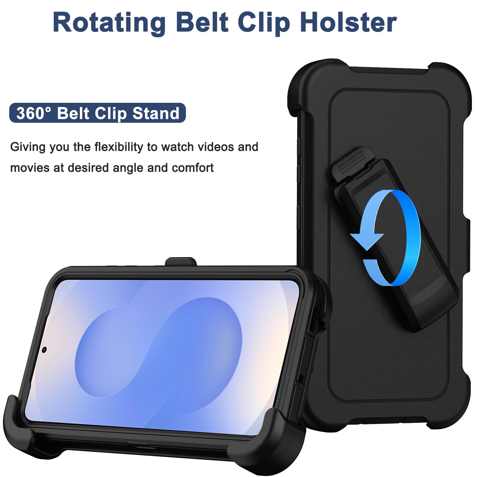 Custodia per Samsung Galaxy S25 Plus con fondina con clip per cintura, protezione schermo x2, resistente, di grado militare, antiurto, antipolvere, robusta custodia protettiva per Samsung S25