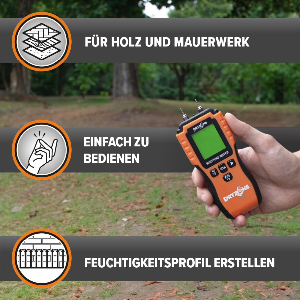 Dryzone Feuchtemessgerät - Feuchtigkeitsmessgerät Wand, Holz, Mauerwerk und andere Baumaterialien - einfach Feuchtigkeit messen