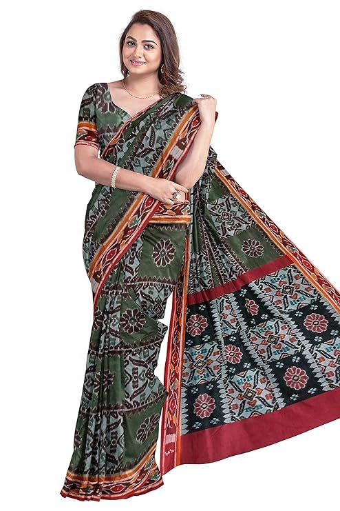 Image of Ikat Women's Cotton Saree, Handmade Pure Cotton Khandua Saree, Ikkat Orissa Traditional Handloom Saree without Blouse