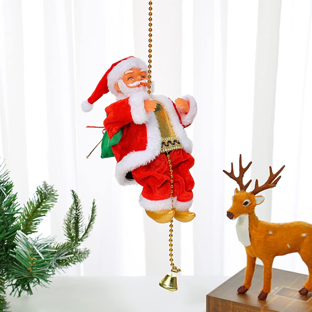 Climbing Santa, Electric Santa Climbing Ladder to Christmas Tree, Creative Climbing Santa on Ladder/Rope with Music for Christmas Decorations Xmas