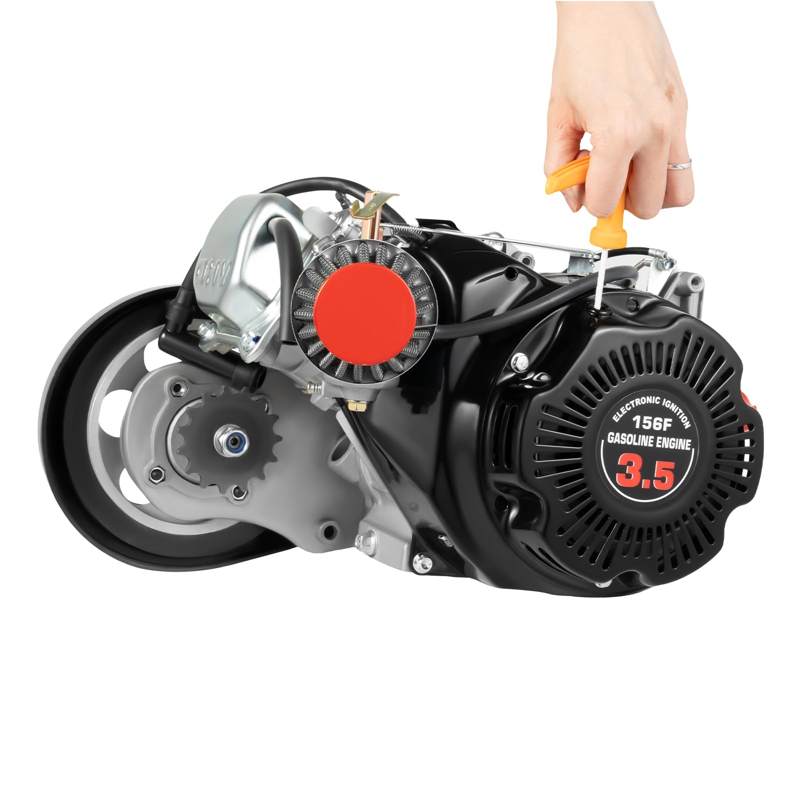 Kit motore per bicicletta a 4 tempi, kit motorizzato per bici da 100 cc, 3600 giri/min monocilindrico ad aria CDI accensione 3.5HP Motore a gas fai da te Set completo 44 denti 2L serbatoio carburante