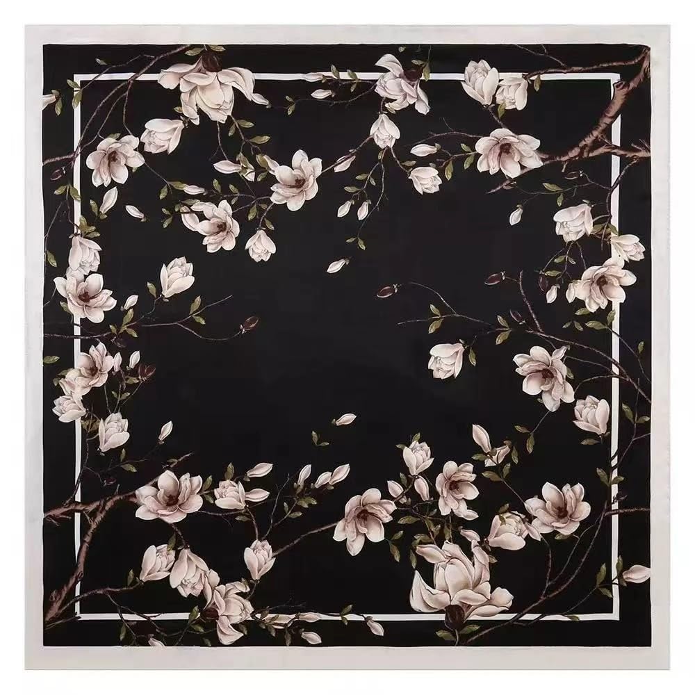 Julunar Silk Like Head Scarf for Women - Satin Large Hair Scarves - 35" Square Silk Hair Wrap for Sleeping with Gift Packed, B017-1 Floral Black, Large