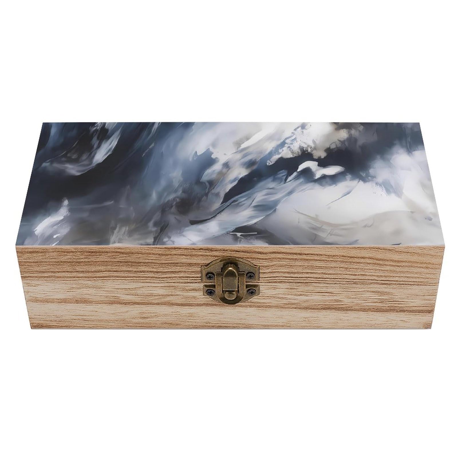 HLBSDM Blue Gray Abstract Painting Retro Wooden Storage Box Jewelry Art Gift Boxs Decorative Keepsake Boxes