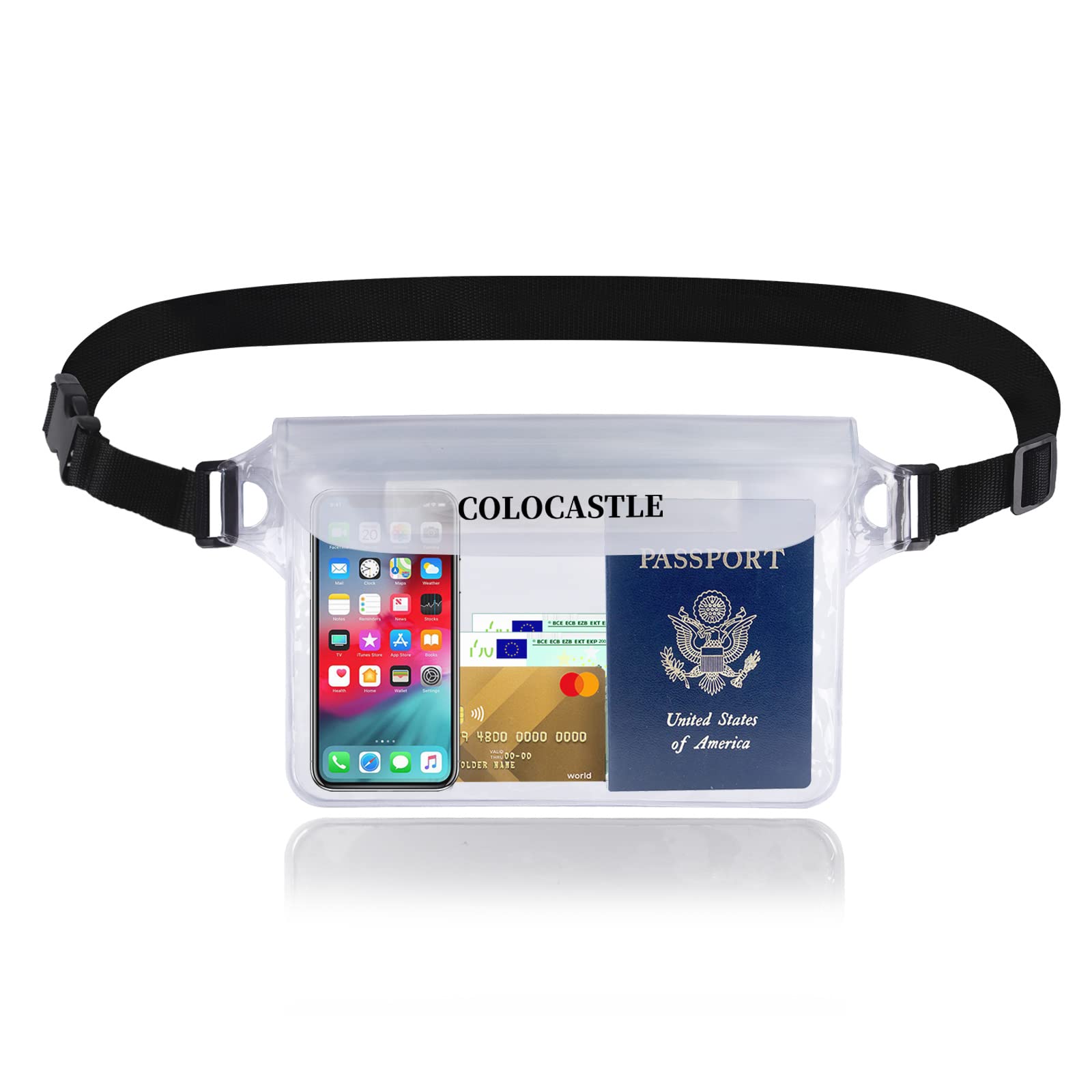 COLOCASTLE Bolsa Impermeable(1 PCS), Riñonera Impermeable, Bolsa estanca Impermeable con Correa Ajustable para Deportes Acuáticos, Playa, Kayak, Natación, Surf, Senderismo(Transparente)
