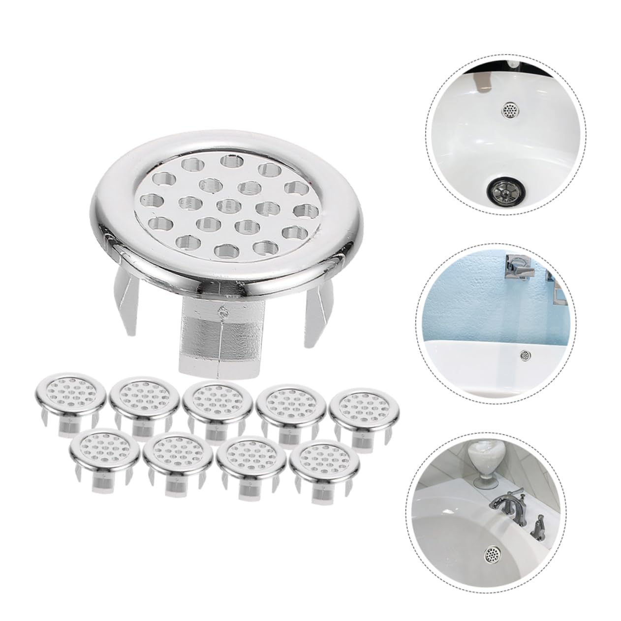 Tapa de Desbordamiento Redonda para Lavabo de Baño, 10 Piezas de Plástico Portátil Que Previenen la Fuga de Agua Diseño Elegante y Acabado Limpio