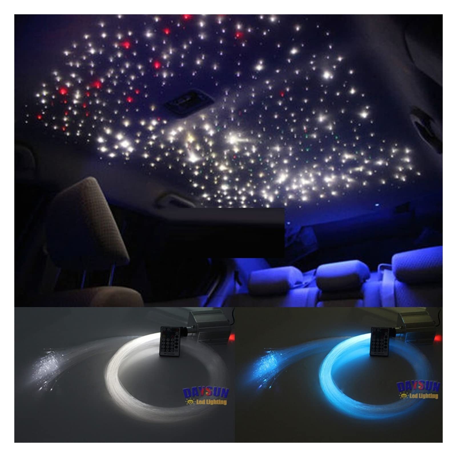 Kit de Luces de Estrella, DIRIGIÓ Twinkle Techo Luces de fibra óptica 1 0w rgbw Kit de iluminación 200pcs 0.75mm 2m + Rf Remoto for la decoración del techo de automóviles.