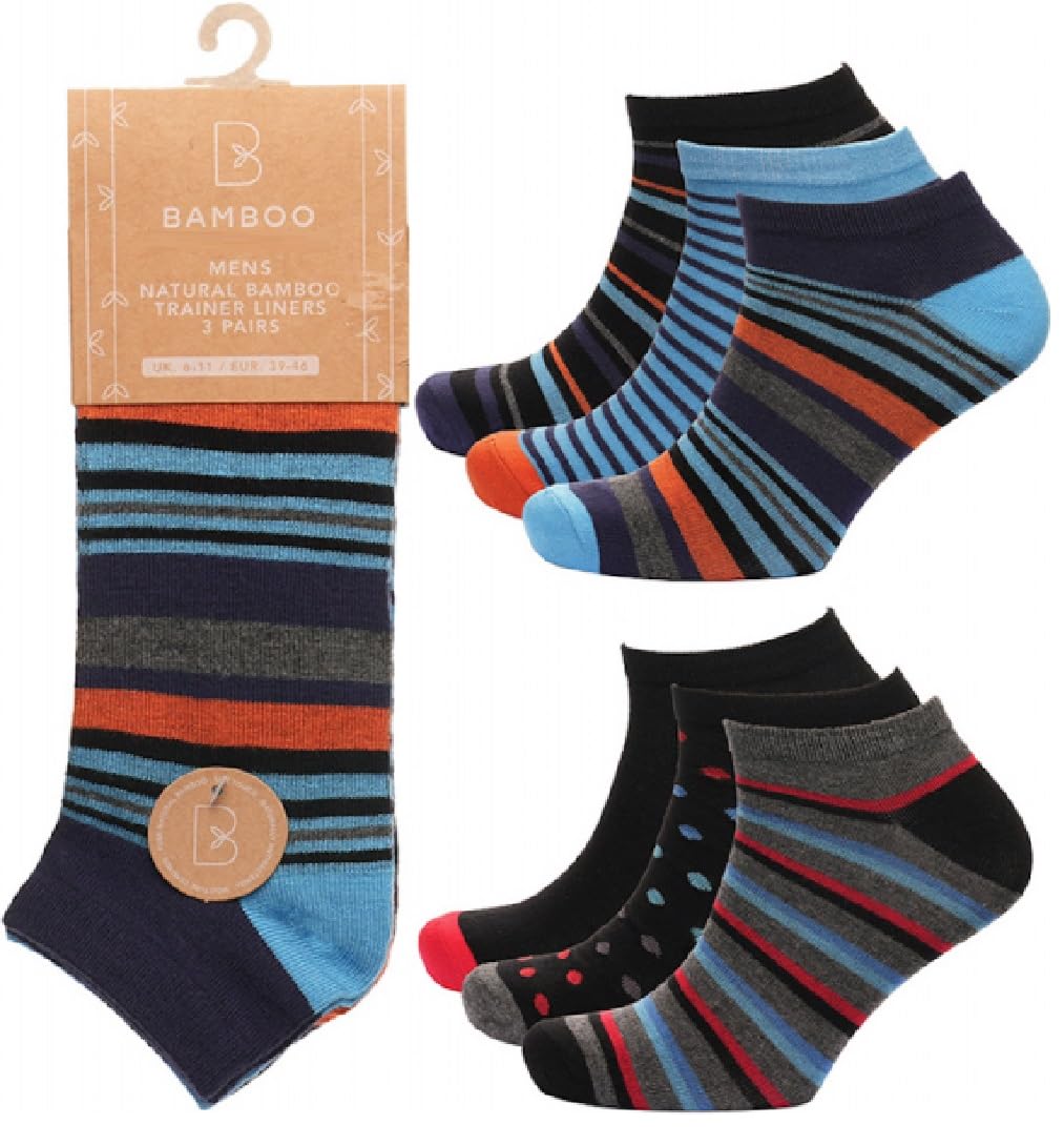 Onlybee Men's Striped 6 Pairs Of Bamboo Trainer Liner Socks Multicoloured Bright Uk Size 6-11