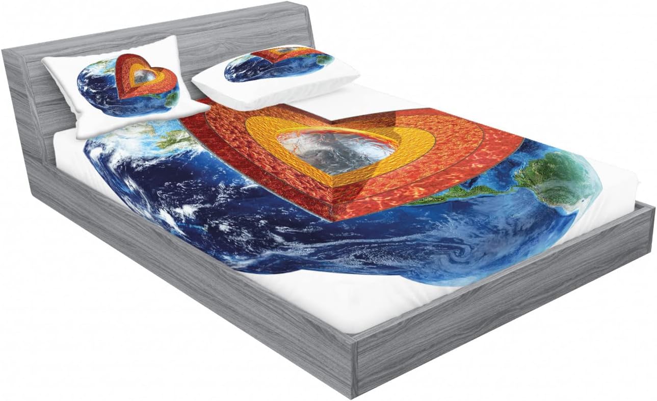 Ambesonne Earth 2 Pack Fitted Sheet & Pillow Sham Set, Earth Inner Core Science, 4 Pcs Bedding Decor, Package Contains 2 Full Size Fitted Sheets & 4 Pillow Covers, Multicolor