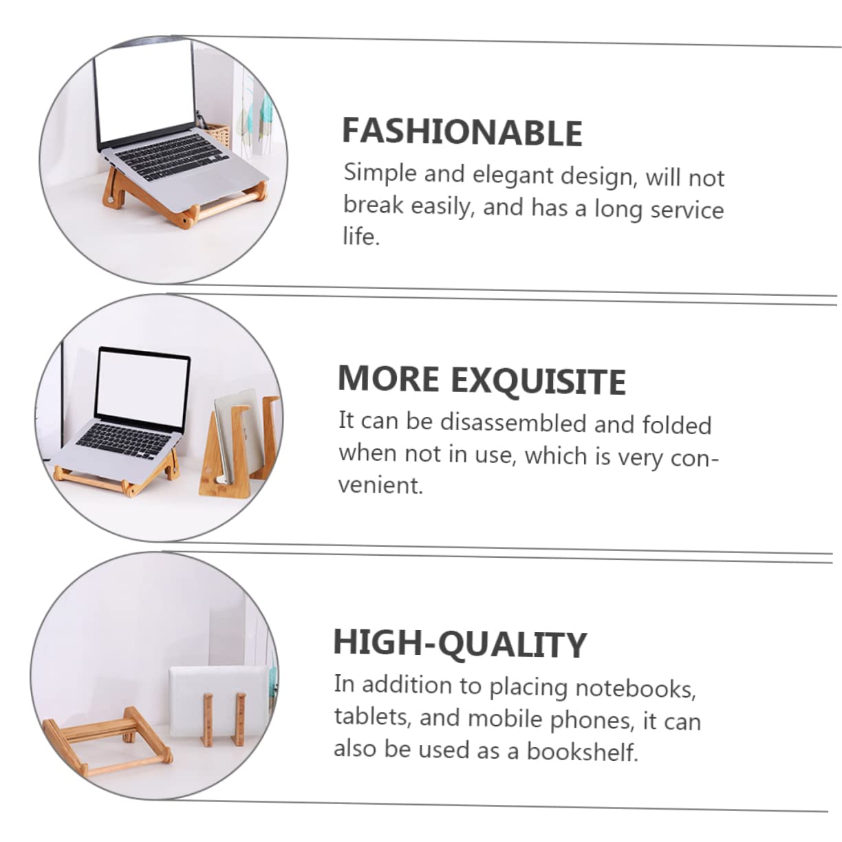 Housoutil Supporto Laptop in Legno di Phyllostachys Pubescens, Elegante e Semplice, Protezione della Schiena Aumento Altezza, per Notebook su Scaffali