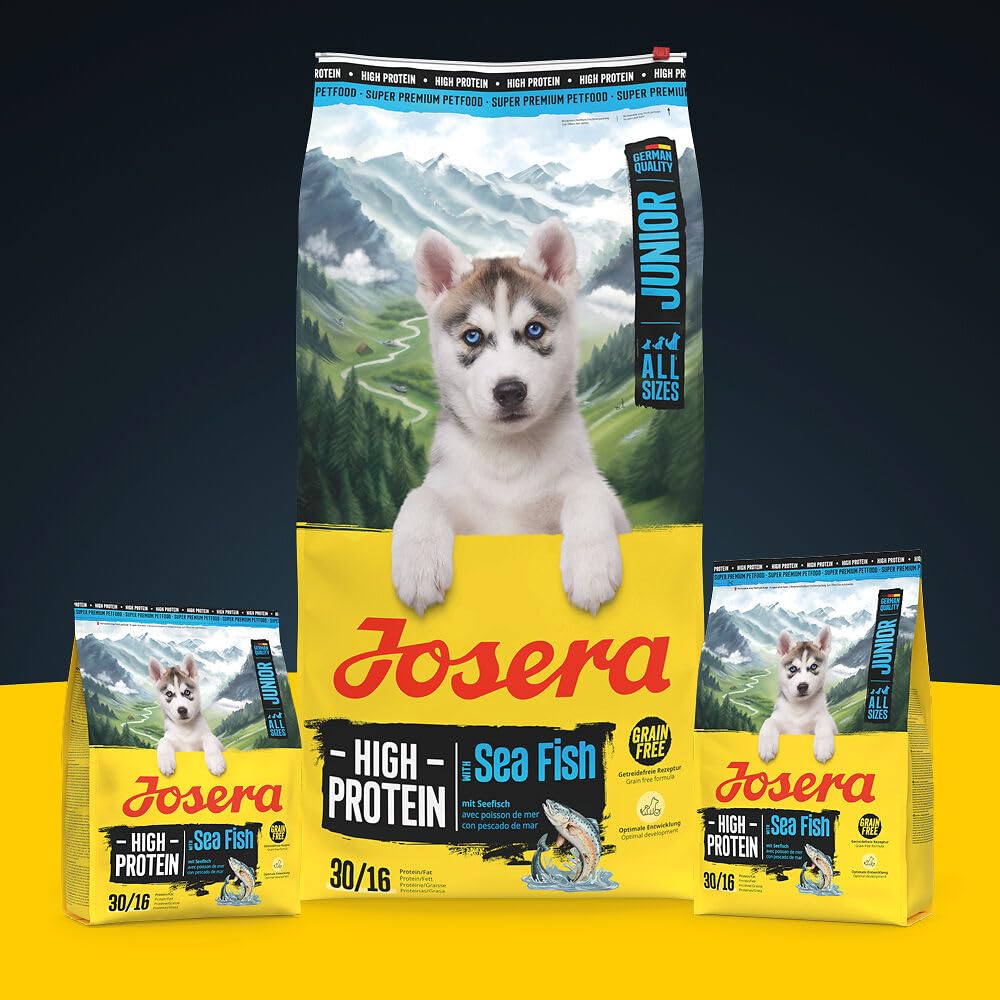 JOSERA High Protein Seefisch (1 x 12,5 kg) | Junior | Premium Trockenfutter mit Lachs & Süßkartoffel für aktive Hunde ab der 6. Woche| getreidefrei & proteinreich | L-Carnitin & Taurin | 1er Pack