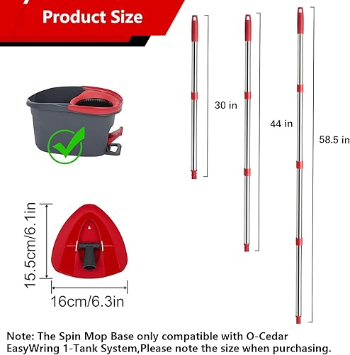 Miniatura 3 de Repuesto de mango de trapeador, 4 secciones compatible con recambios de mopa giratoria O-Cedar de 30 a 58 pulgadas con 1 cabezal de trapeador base
