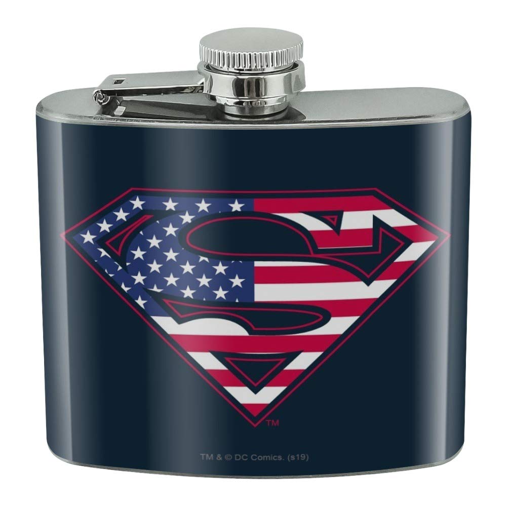 Superman USA American Flag Shield Logo Stainless Steel 5oz Hip Drink Kidney Flask