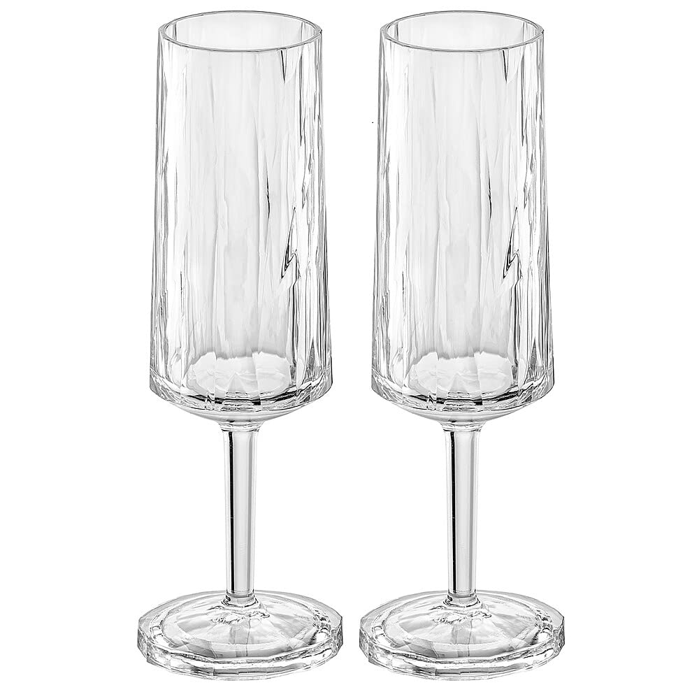 Koziol Superglas Club No. 14, 2 Stück, 100 ml, Sekt- & Champagner-Glas aus kristallklarem Kunststoff, luxuriös, unzerbrechlich, wiederverwendbar, Party, Camping, 2er Set