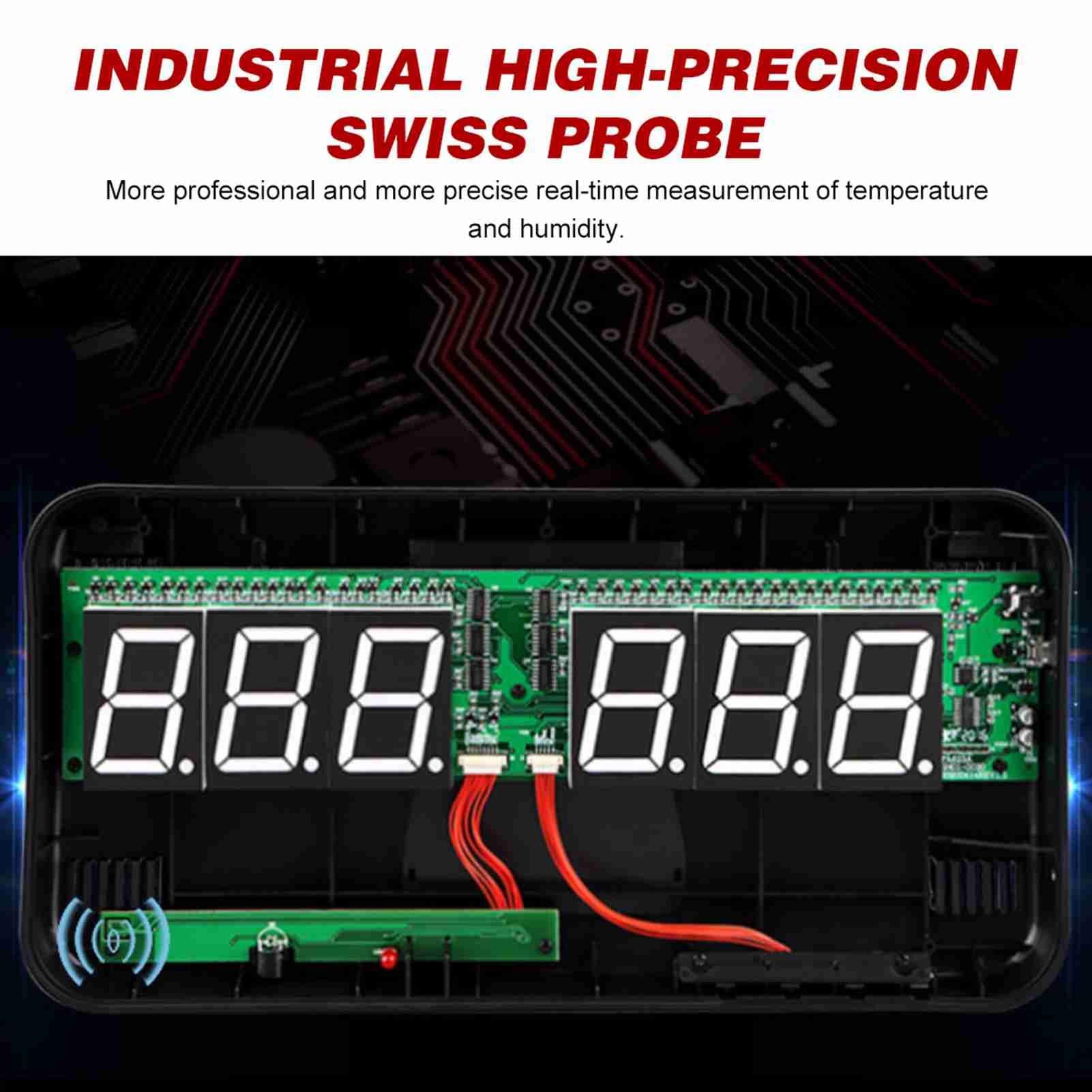 Medidor de Humedad y Temperatura Industrial, Pantalla Digital LED con Salida de Alarma y Soporte de Pared para Higrómetro Interior y Exterior (Negra)