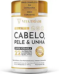 Vitamina para Cabelo Pele e Unha - Super fórmula Sem Corante - 22 Nutrientes: Biotina, Cisteína, Vitamina b12, Astaxantina, Ácido Fólico