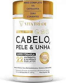 Vitamina para Cabelo Pele e Unha - Super fórmula Sem Corante - 22 Nutrientes: Biotina, Cisteína, Vitamina b12, Astaxantina, Ácido Fólico