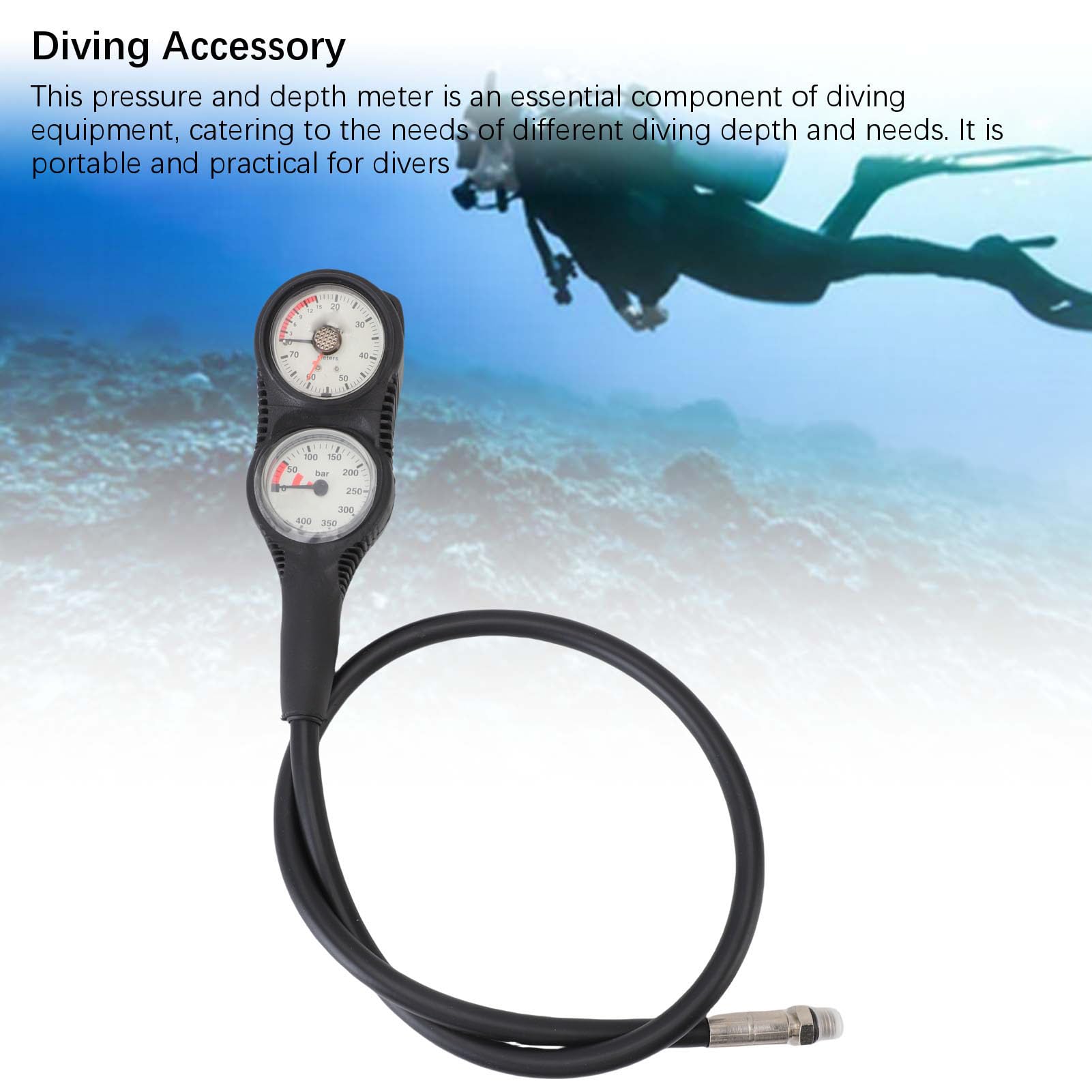 Medidor de Profundidad de Presión de Buceo, Consola de Doble Enlace con Pantalla Clara para Buceo, Material TPR Marco Negro Esfera Blanca