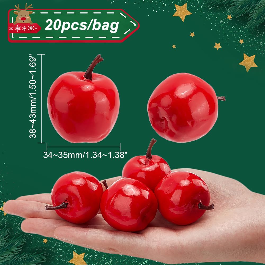 PH PandaHall 20pcs Mini Apples, 1.7 Inch Fake Apples Artificials Red Apple Simulation Fruit Decor Christmas Decoratives Model for Home Kitchen Table Photography Party Photo Props