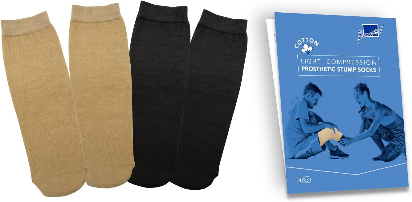Cotton Prosthetic Stump Socks – BK, 1 PLY, Light Compression, Soft, Thin, Amputee Socks, Taiwan Excellence, 4 PCS XL/2XL/3XL
