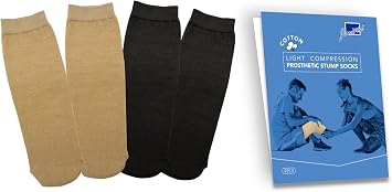 Cotton Prosthetic Stump Socks BK, 1 PLY, Light Compression, Soft, Thin, Amputee Socks, Taiwan Excellence, 4 PCS XL/2XL/3XL